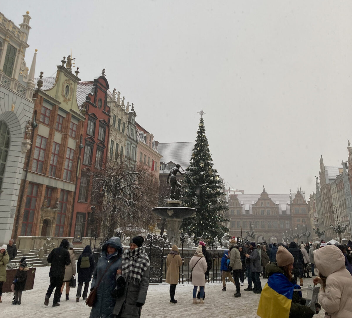 Gdansk in winter with Christmas tree