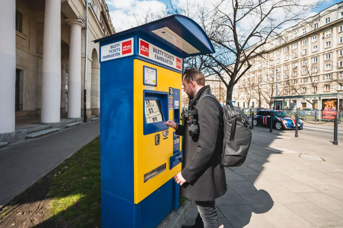 Tram ticket vending machine in Warsaw, Poland