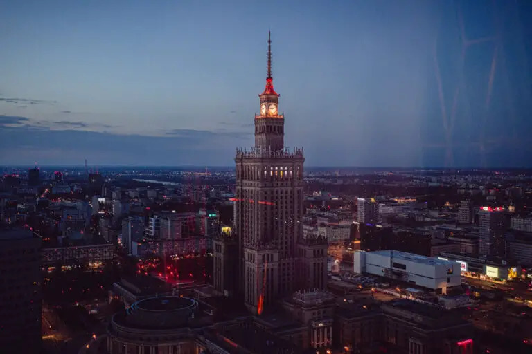Palace of Culture and Science at night in Warsaw