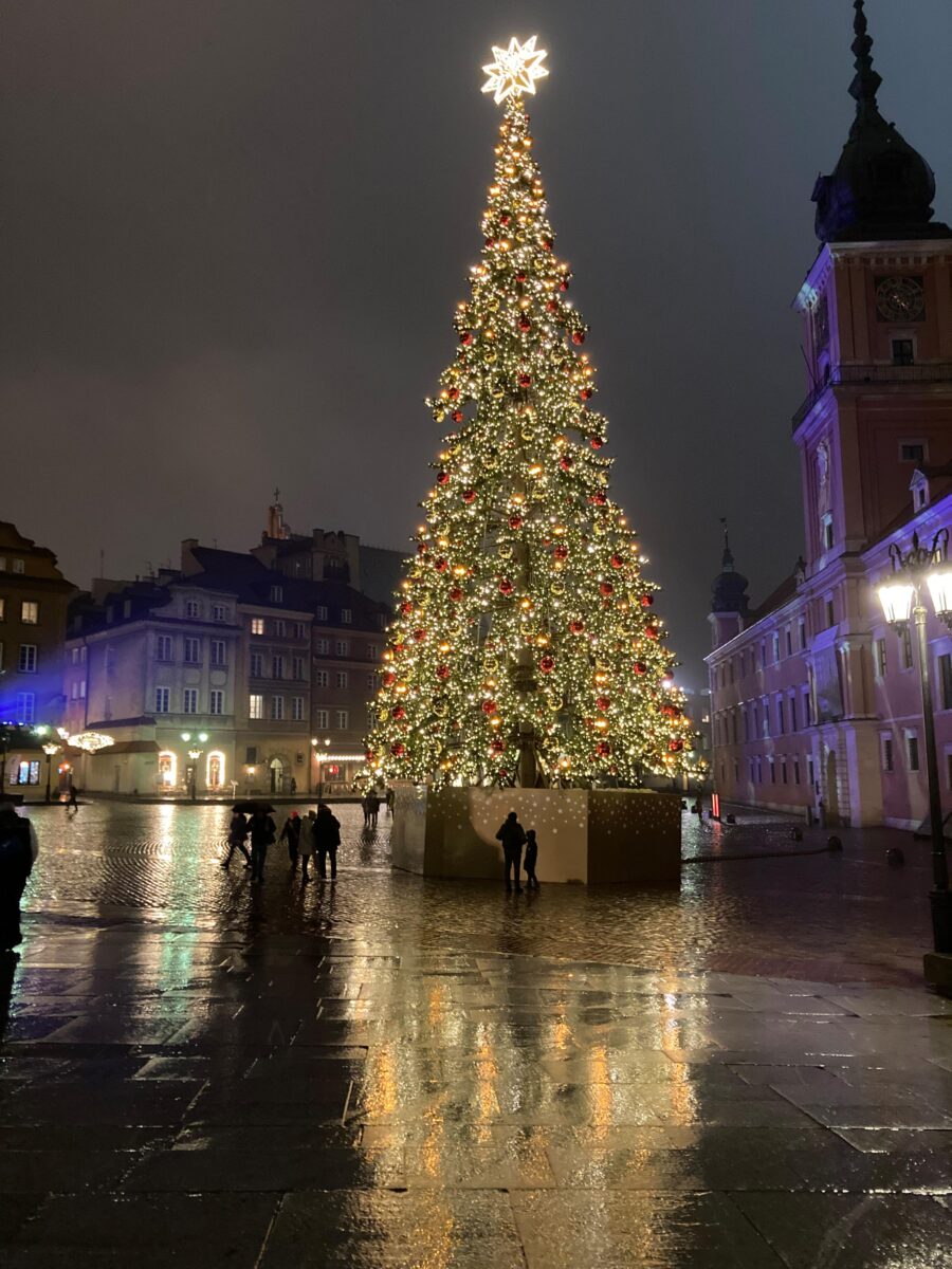 A Christmas tree in Warsaw old town.
