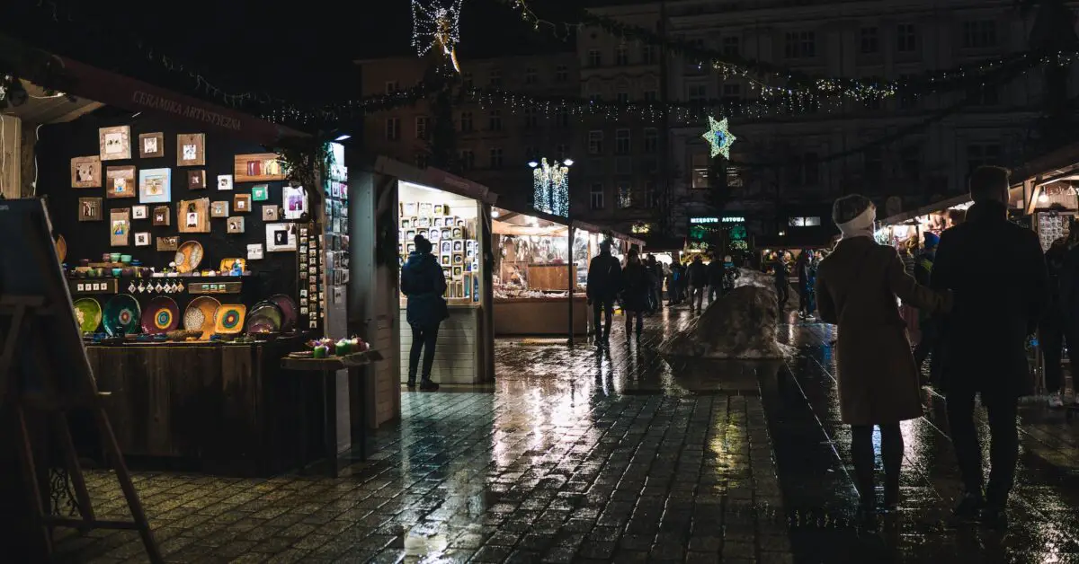Krakow Christmas Market in the winter.